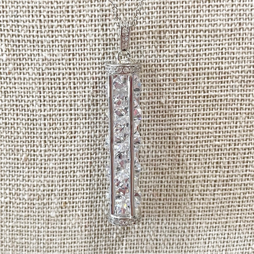JTV Sterling Silver Bar Pendant Necklace With Clear Crystals Women’s One Size - Picture 2 of 6